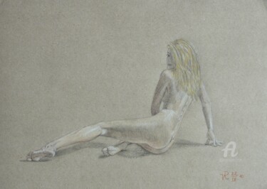 Zeichnungen mit dem Titel "Nackt 4" von Victoria Richters, Original-Kunstwerk, Conté-Buntstifte