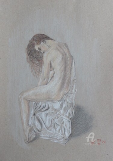 Zeichnungen mit dem Titel "Nackt 5" von Victoria Richters, Original-Kunstwerk, Conté-Buntstifte