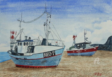 Painting titled "Am Strand" by Victoria Richters, Original Artwork, Watercolor