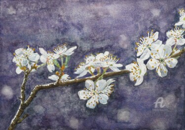 Ζωγραφική με τίτλο "Blütenzweig" από Victoria Richters, Αυθεντικά έργα τέχνης, Ακουαρέλα