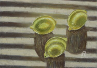 Zeichnungen mit dem Titel "Drei Zitronen" von Victoria Richters, Original-Kunstwerk, Pastell