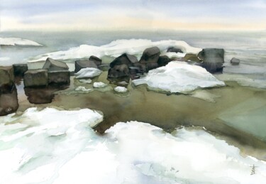 Painting titled "Frozen sea" by Victoria Sevastyanova, Original Artwork, Watercolor