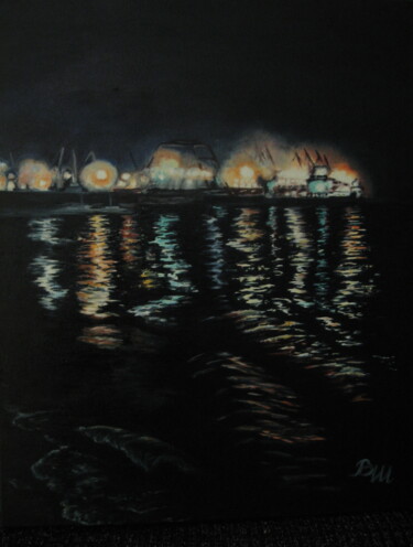 Painting titled "The Night Port" by Victoria Shevchenko, Original Artwork, Oil