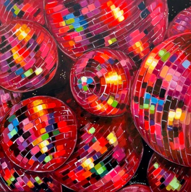 Painting titled "Red Disco Balls" by Victoria Sukhasyan, Original Artwork, Acrylic