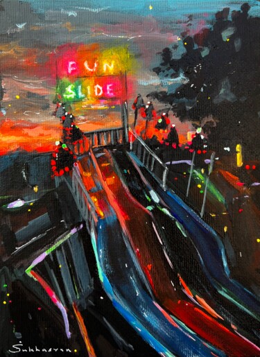 Schilderij getiteld "Slides at Night" door Victoria Sukhasyan, Origineel Kunstwerk, Acryl