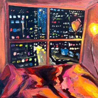 Schilderij getiteld "Interior with Bed.…" door Victoria Sukhasyan, Origineel Kunstwerk, Acryl