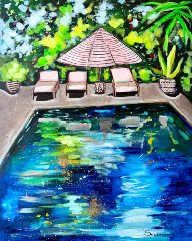 Pintura intitulada "By the Pool. Bali V…" por Victoria Sukhasyan, Obras de arte originais, Acrílico