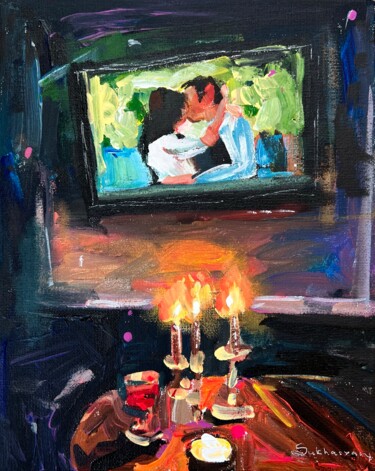 Painting titled "Movie Night with Re…" by Victoria Sukhasyan, Original Artwork, Acrylic
