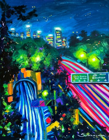 Malerei mit dem Titel "Los Angeles Citysca…" von Victoria Sukhasyan, Original-Kunstwerk, Acryl