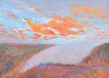 Картина под названием "Autumn sunset lands…" - Viktorija Rutskaja, Подлинное произведение искусства, Акрил