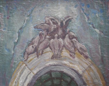 Malerei mit dem Titel "Pigeon Lunette" von Victoria Wallace, Original-Kunstwerk