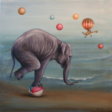 Painting titled "Elephantasy" by Victoria Wallace, Original Artwork, Acrylic
