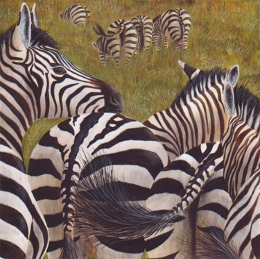 Painting titled "Zebras At Ngorogoro…" by Victoria Armstrong, Original Artwork, Oil