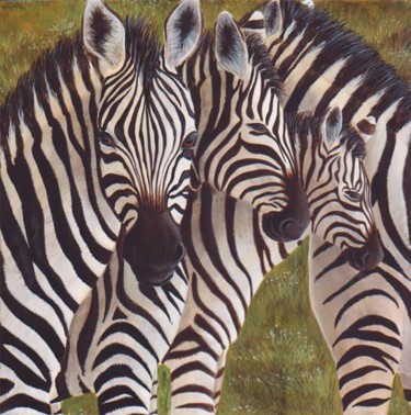 Painting titled "Zebras at Ngorogoro…" by Victoria Armstrong, Original Artwork, Oil