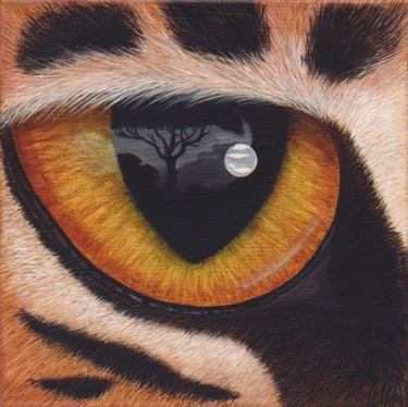 Painting titled "Serengeti Serval Eye" by Victoria Armstrong, Original Artwork