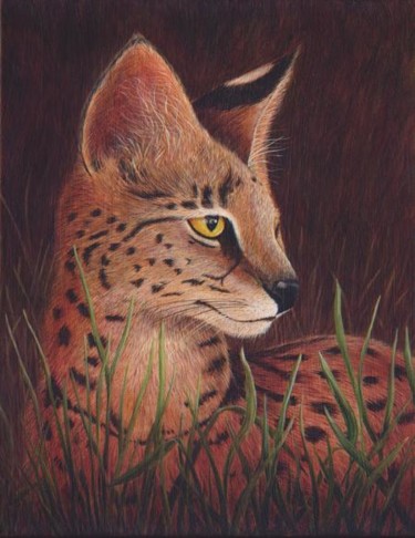 Schilderij getiteld "Serengeti Serval" door Victoria Armstrong, Origineel Kunstwerk