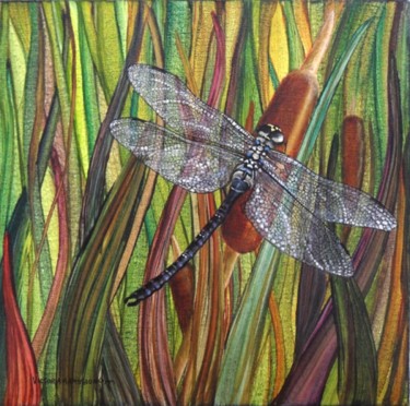 Painting titled "Dragonfly III" by Victoria Armstrong, Original Artwork, Oil