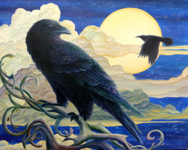 Painting titled "Raven's Moon: Refle…" by Victoria Armstrong, Original Artwork, Acrylic