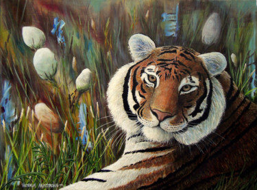 Painting titled "Through a Tiger's E…" by Victoria Armstrong, Original Artwork, Acrylic