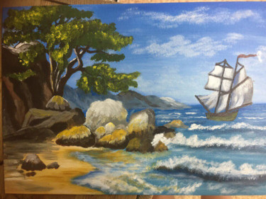 Картина под названием "Море. Прибой" - Виктория Дерюгина, Подлинное произведение искусства, Акрил