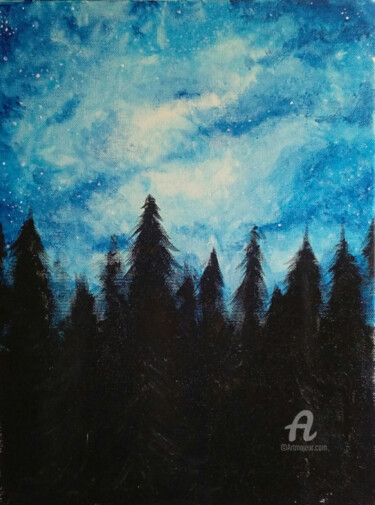 Painting titled "Starry Night" by Asma Shala, Original Artwork, Acrylic