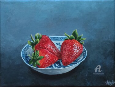 Painting titled "Strawberries" by Asma Shala, Original Artwork, Acrylic