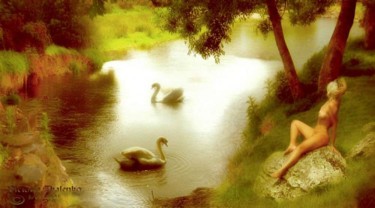 Digital Arts titled ""Swan lake"" by Vita, Original Artwork, Digital Painting