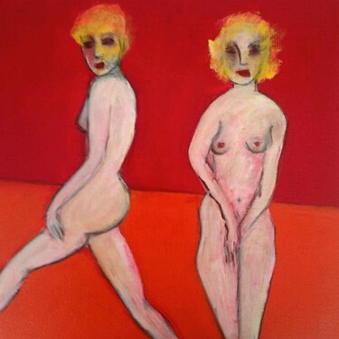 Painting titled "Timidité" by Victorine Follana, Original Artwork, Oil Mounted on Cardboard