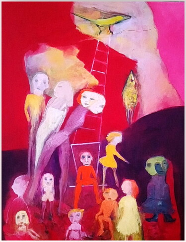 Peinture intitulée "L'échelle céleste" par Victorine Follana, Œuvre d'art originale, Huile Monté sur Châssis en bois