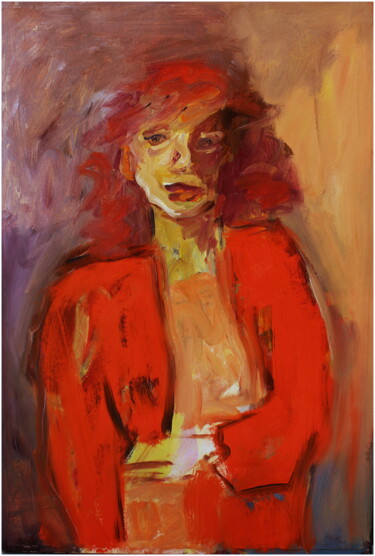 Painting titled "Autoportrait" by Victorine Follana, Original Artwork, Oil Mounted on Wood Stretcher frame