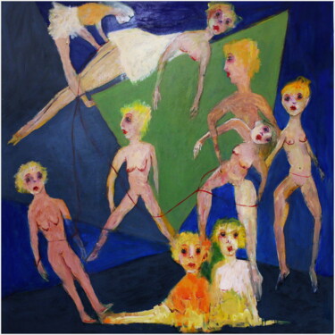 Pittura intitolato "Les filles de l'air…" da Victorine Follana, Opera d'arte originale, Olio Montato su Telaio per barella i…