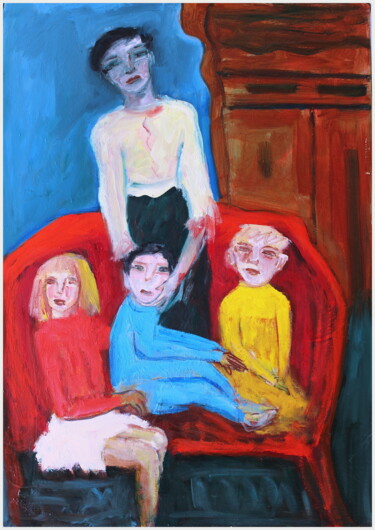 Peinture intitulée "Le sofa rouge" par Victorine Follana, Œuvre d'art originale, Huile Monté sur Châssis en bois