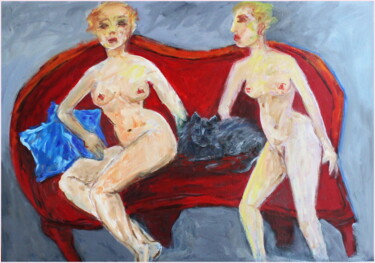 Pintura intitulada "L'indolent" por Victorine Follana, Obras de arte originais, Óleo Montado em Painel de madeira
