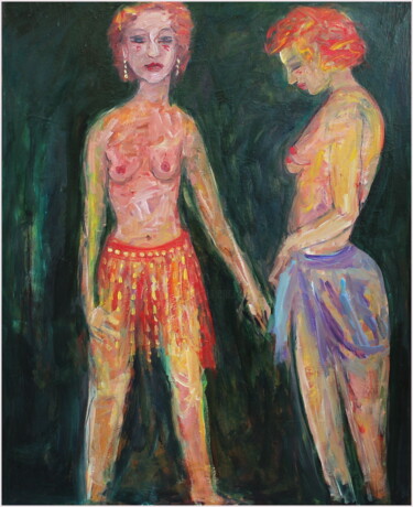 Painting titled "Les deux rouquines" by Victorine Follana, Original Artwork, Oil Mounted on Wood Stretcher frame