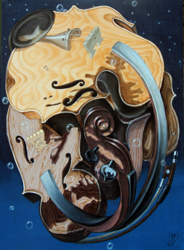 Schilderij getiteld "Einstein's Violin" door Victor Molev, Origineel Kunstwerk, Olie