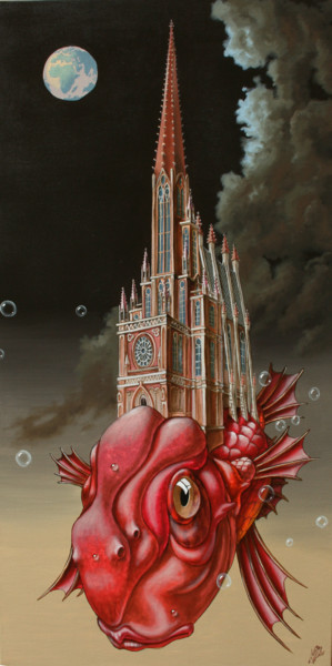 Malerei mit dem Titel "Archi-Fish" von Victor Molev, Original-Kunstwerk, Öl