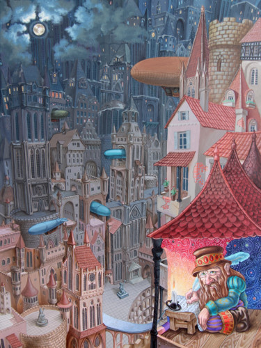 Картина под названием "Saga of the City of…" - Victor Molev, Подлинное произведение искусства, Масло