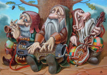 Картина под названием "Trio under the oak" - Victor Molev, Подлинное произведение искусства, Масло