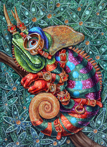 Ζωγραφική με τίτλο "Chameleon" από Victor Molev, Αυθεντικά έργα τέχνης, Λάδι