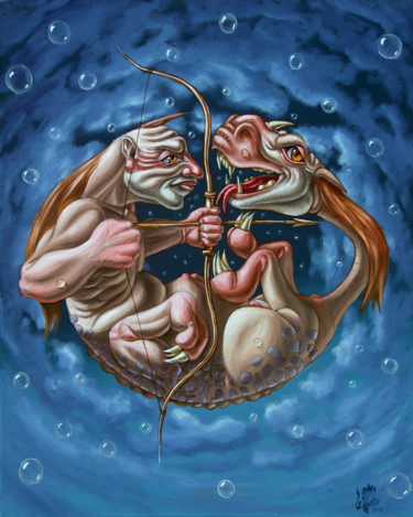 Malarstwo zatytułowany „To Kill the Dragon…” autorstwa Victor Molev, Oryginalna praca, Olej Zamontowany na Drewniana rama no…