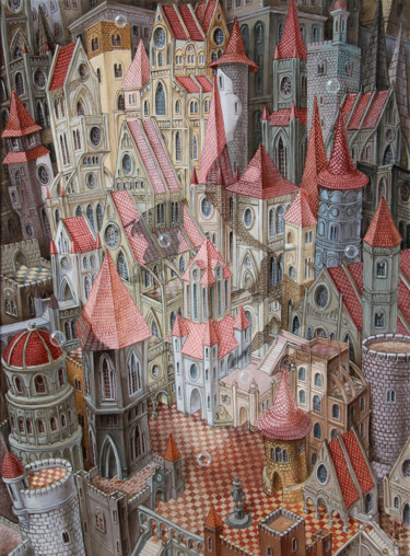 Malerei mit dem Titel "The Kingdom of Auro…" von Victor Molev, Original-Kunstwerk, Öl Auf Keilrahmen aus Holz montiert