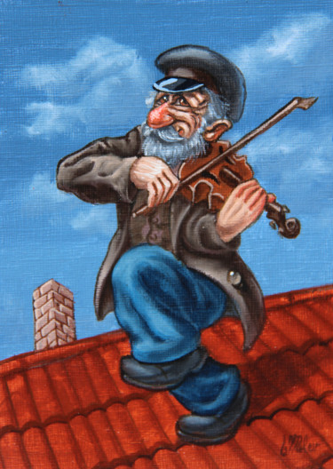 Peinture intitulée "Fiddler on the Roof…" par Victor Molev, Œuvre d'art originale, Huile