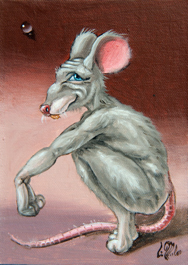 Painting titled "Mouse. Op.#2686." by Victor Molev, Original Artwork, Oil Mounted on Cardboard