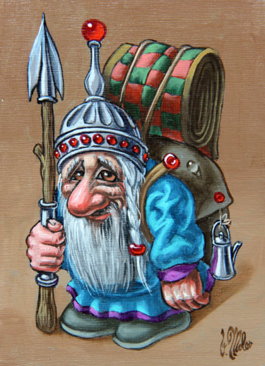 Peinture intitulée "Dwarf With a Blanke…" par Victor Molev, Œuvre d'art originale, Huile