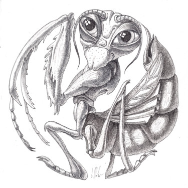 Drawing titled "Cheerful Mantis" by Victor Molev, Original Artwork, Other