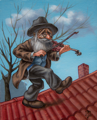 Картина под названием "Fiddler on the Roof…" - Victor Molev, Подлинное произведение искусства, Масло