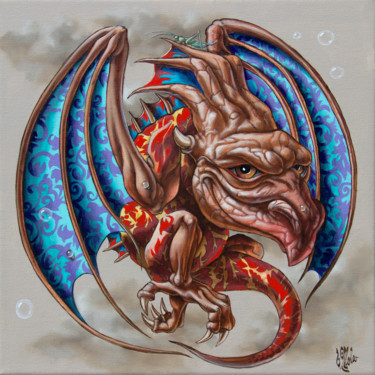 Painting titled "Dragon with Grassho…" by Victor Molev, Original Artwork, Oil