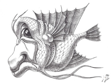 Dibujo titulada "Deep Sea Philosopher" por Victor Molev, Obra de arte original, Tinta