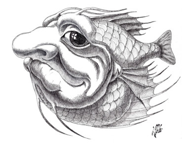 Drawing titled "Informed Fish." by Victor Molev, Original Artwork, Ink