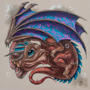 Картина под названием "Dragon with mosquito" - Victor Molev, Подлинное произведение искусства, Масло